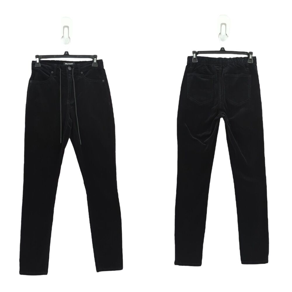 Juicy Couture Women 24 Newport Pants Black Corduroy Skinny Drawstring NEW